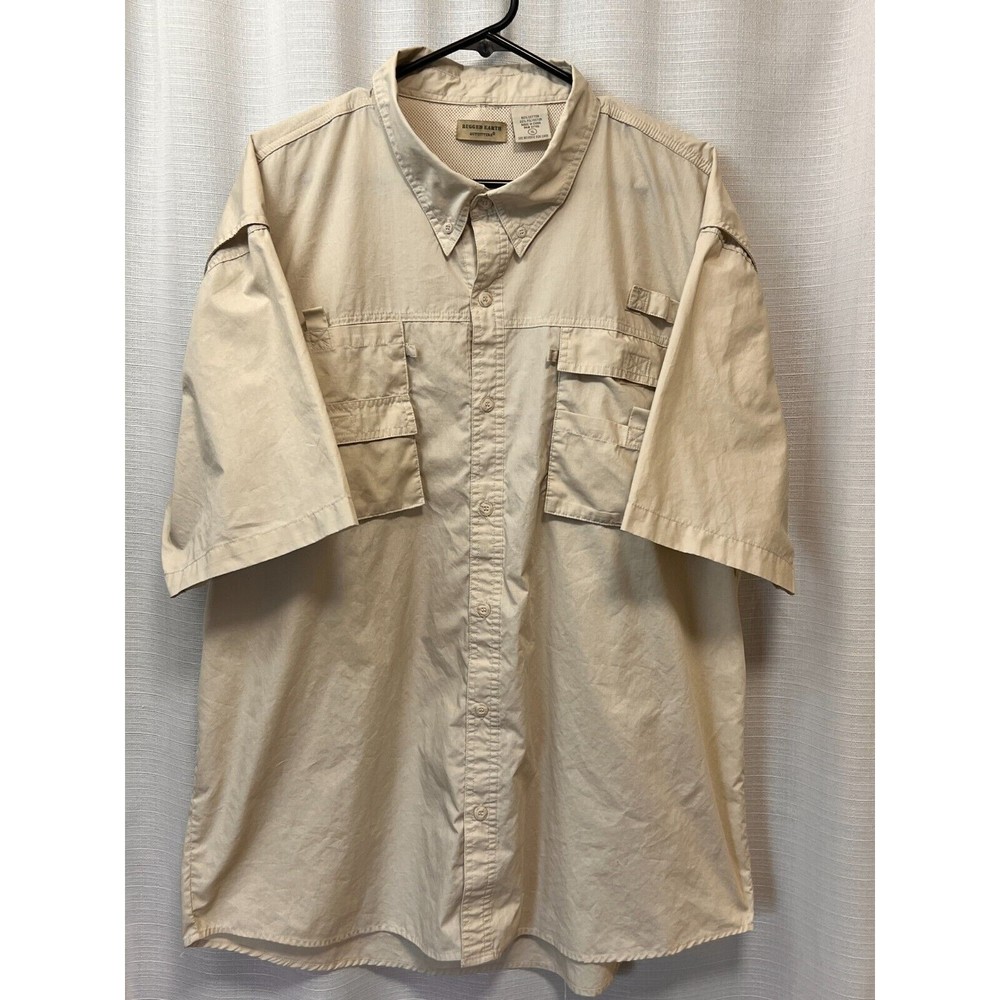 Vintage Rugged Earth Outfitters Mens XL Fly Fishing Shirt Beige Vented Pockets